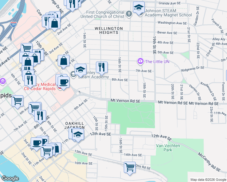 map of restaurants, bars, coffee shops, grocery stores, and more near 828 Camburn Court Southeast in Cedar Rapids