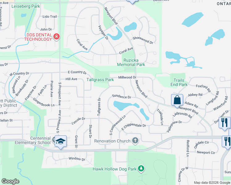 map of restaurants, bars, coffee shops, grocery stores, and more near 848 Tallgrass Drive in Bartlett