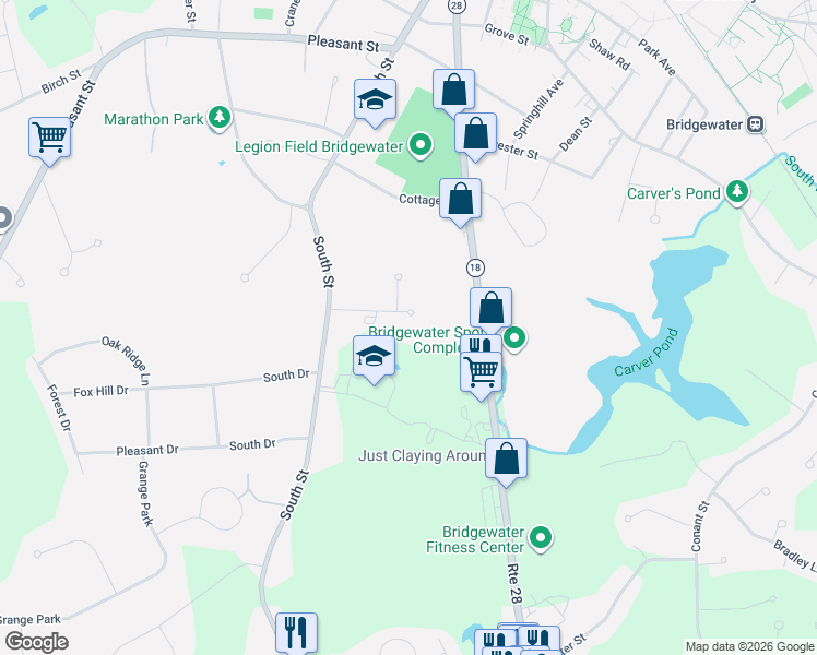 map of restaurants, bars, coffee shops, grocery stores, and more near 31 Willow Ridge Drive in Bridgewater