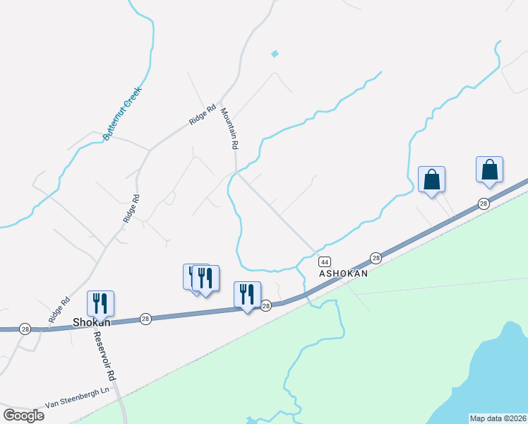 map of restaurants, bars, coffee shops, grocery stores, and more near 88 Mountain Road in Shokan