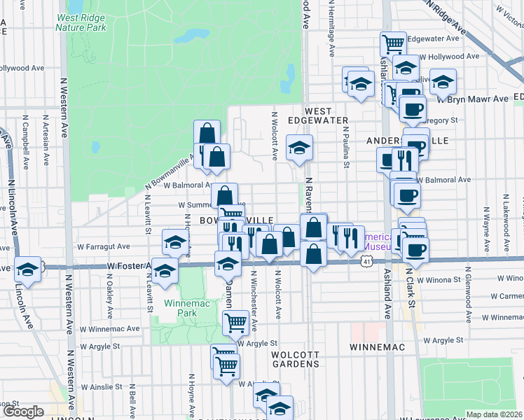 map of restaurants, bars, coffee shops, grocery stores, and more near in Chicago