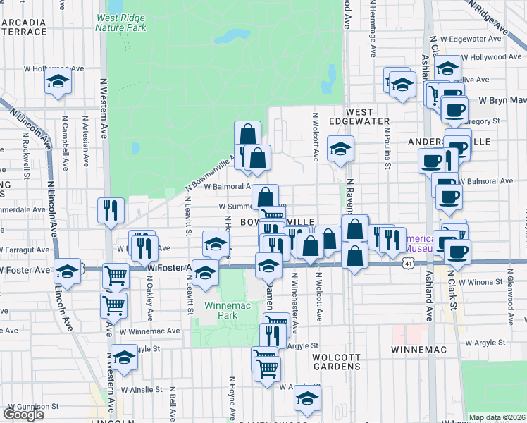 map of restaurants, bars, coffee shops, grocery stores, and more near in Chicago