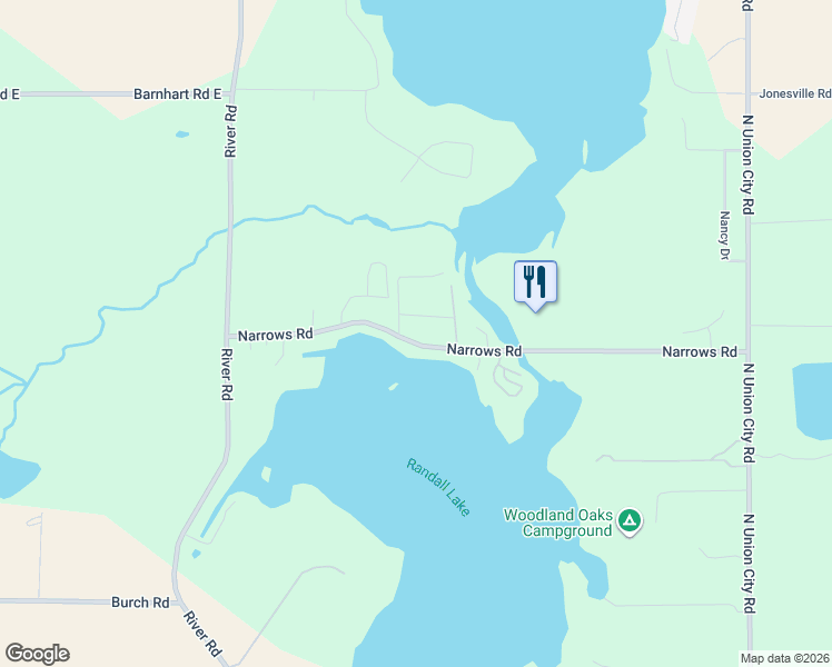 map of restaurants, bars, coffee shops, grocery stores, and more near 218 Narrows Road in Coldwater