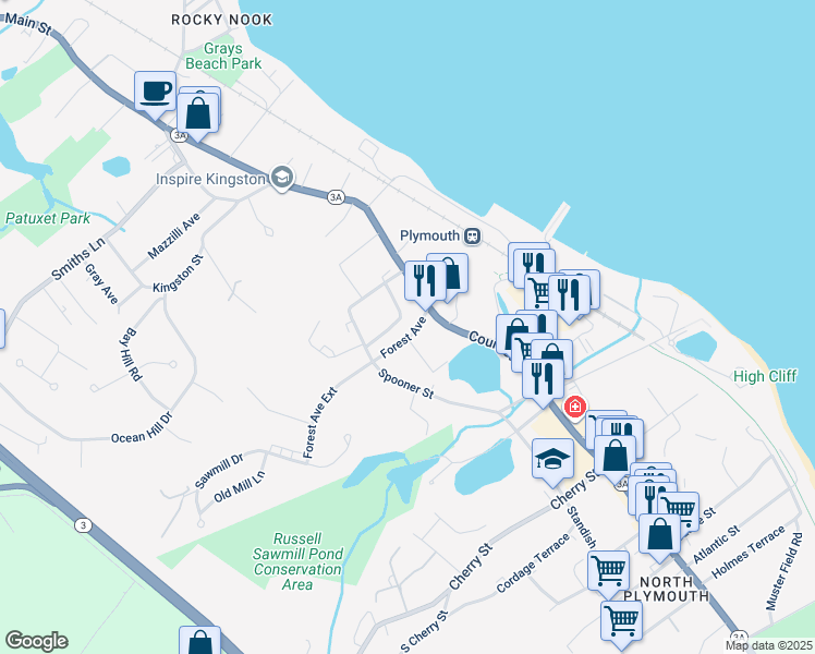 map of restaurants, bars, coffee shops, grocery stores, and more near 9 Seaview Street in Plymouth