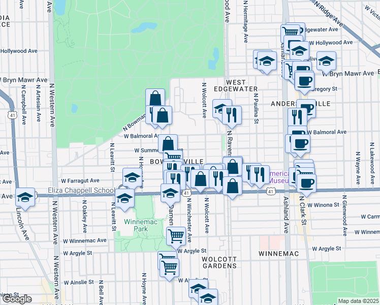 map of restaurants, bars, coffee shops, grocery stores, and more near in Chicago