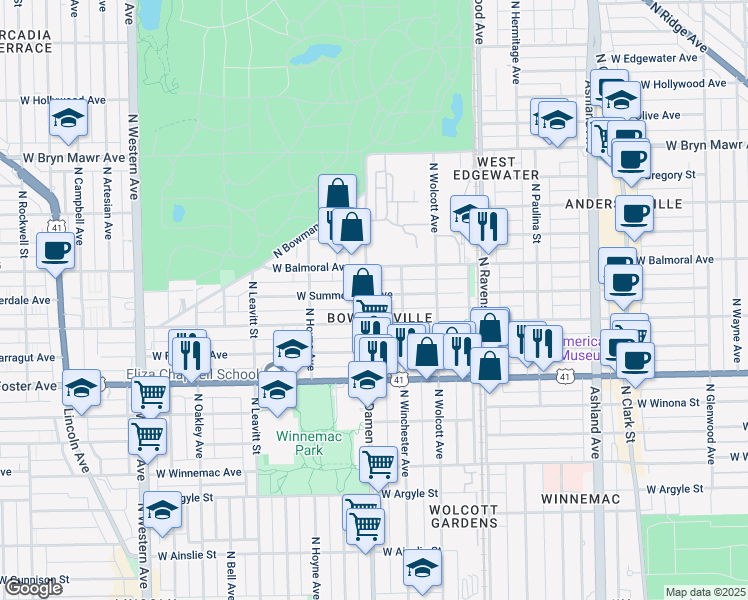 map of restaurants, bars, coffee shops, grocery stores, and more near in Chicago