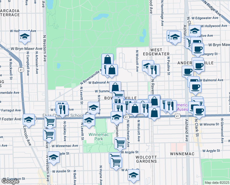 map of restaurants, bars, coffee shops, grocery stores, and more near in Chicago