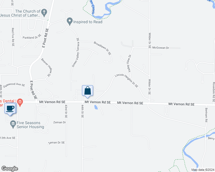 map of restaurants, bars, coffee shops, grocery stores, and more near 3630 Lincoln Heights Drive Southeast in Cedar Rapids