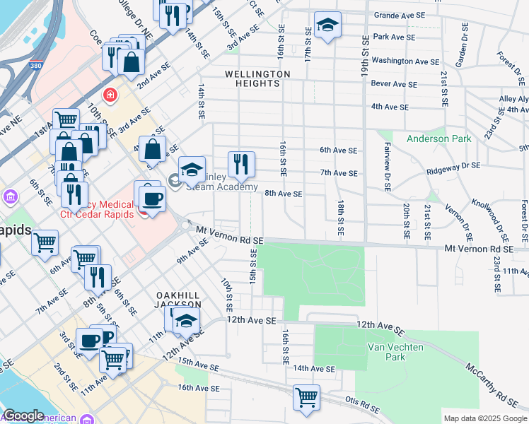 map of restaurants, bars, coffee shops, grocery stores, and more near 828 Camburn Court Southeast in Cedar Rapids