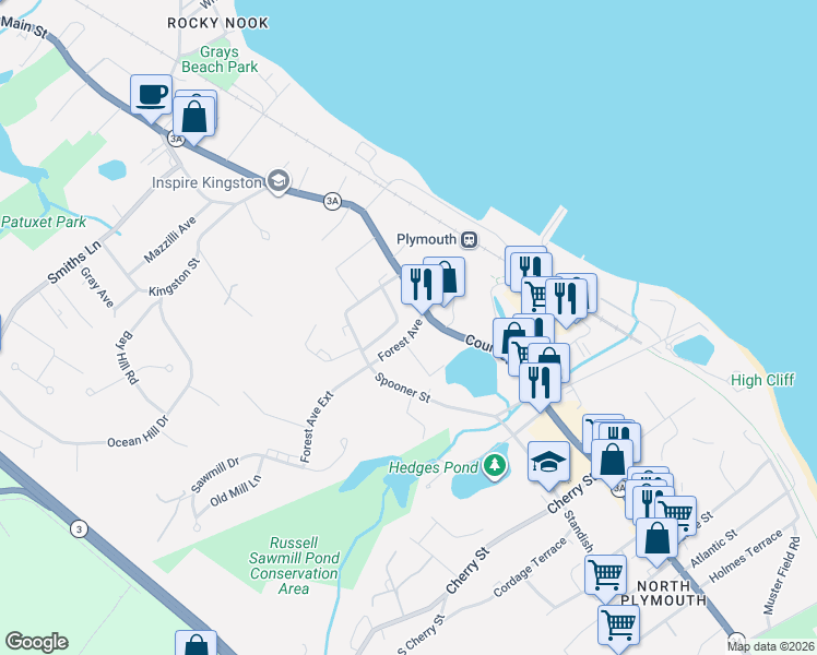 map of restaurants, bars, coffee shops, grocery stores, and more near 9 Seaview Street in Plymouth