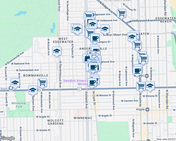 map of restaurants, bars, coffee shops, grocery stores, and more near in Chicago
