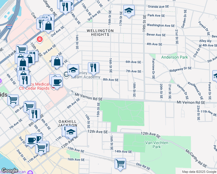 map of restaurants, bars, coffee shops, grocery stores, and more near 828 Camburn Court Southeast in Cedar Rapids