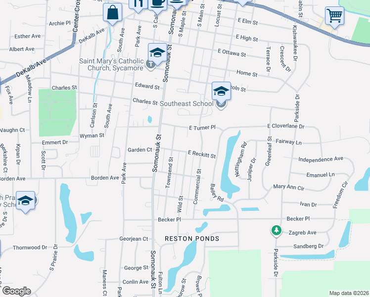 map of restaurants, bars, coffee shops, grocery stores, and more near 926 Nicole Place in Sycamore