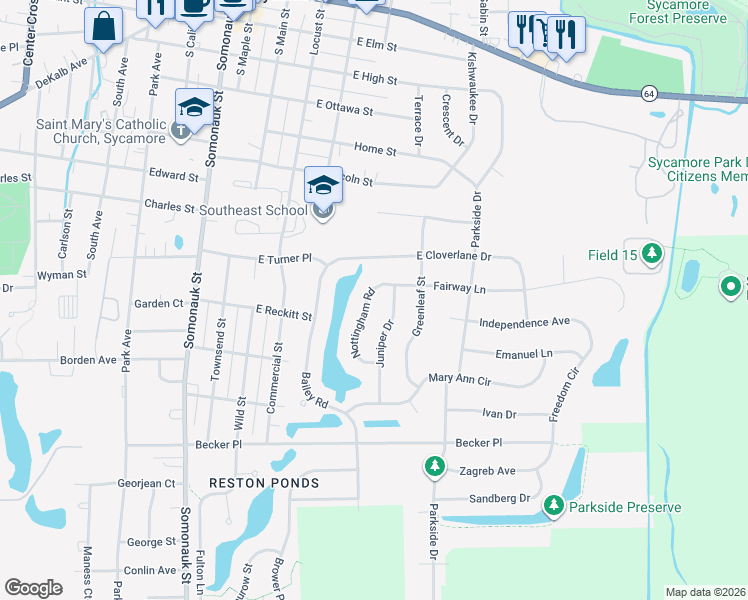 map of restaurants, bars, coffee shops, grocery stores, and more near 909 Nottingham Road in Sycamore