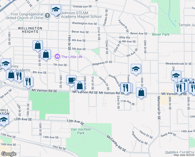 map of restaurants, bars, coffee shops, grocery stores, and more near 530 Vernon Drive Southeast in Cedar Rapids