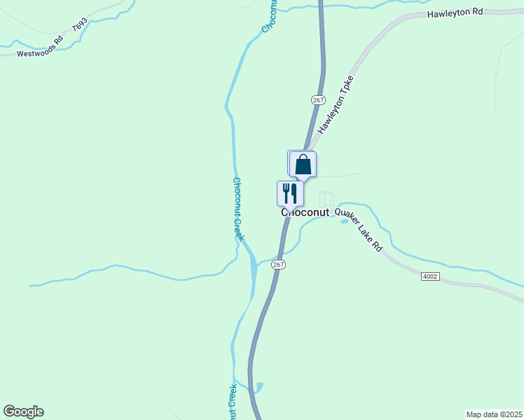 map of restaurants, bars, coffee shops, grocery stores, and more near 26615 Pennsylvania 267 in Friendsville