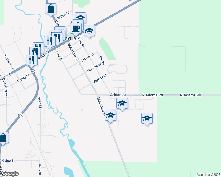 map of restaurants, bars, coffee shops, grocery stores, and more near 515 East Street in Jonesville