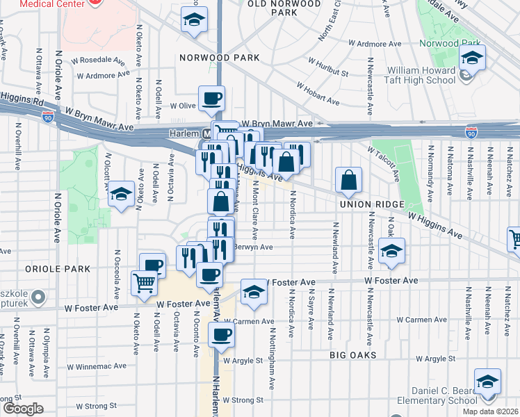 map of restaurants, bars, coffee shops, grocery stores, and more near 5369 West Balmoral Avenue in Chicago