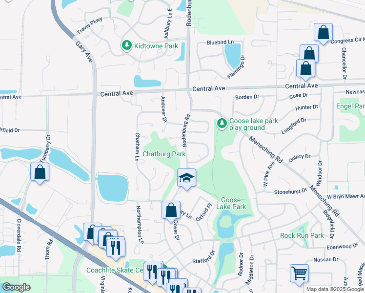map of restaurants, bars, coffee shops, grocery stores, and more near 200 Rodenburg Road in Roselle