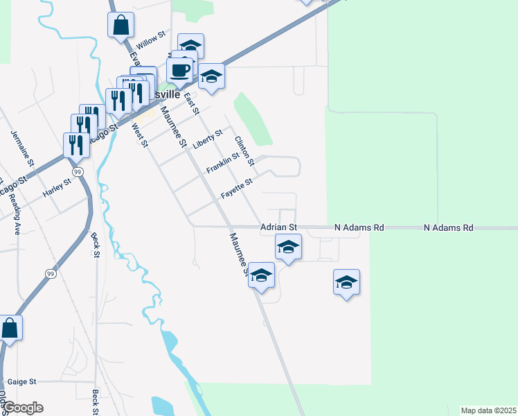 map of restaurants, bars, coffee shops, grocery stores, and more near 515 East Street in Jonesville