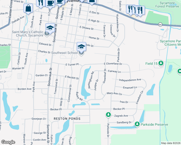 map of restaurants, bars, coffee shops, grocery stores, and more near 909 Nottingham Road in Sycamore