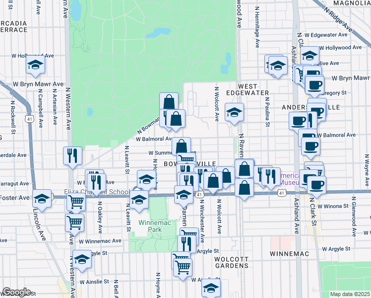 map of restaurants, bars, coffee shops, grocery stores, and more near in Chicago