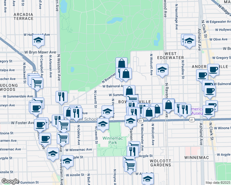map of restaurants, bars, coffee shops, grocery stores, and more near in Chicago