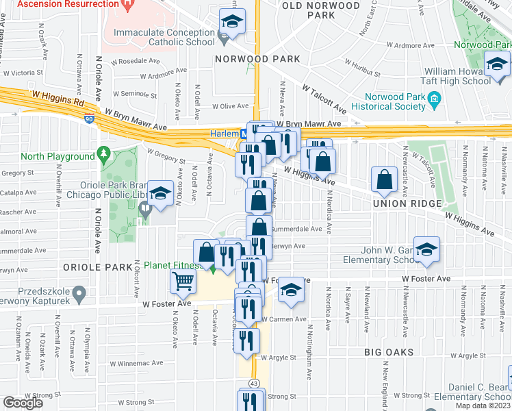 map of restaurants, bars, coffee shops, grocery stores, and more near in Chicago