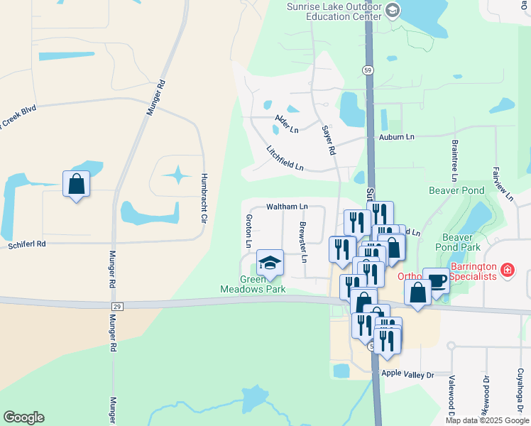 map of restaurants, bars, coffee shops, grocery stores, and more near 1211 Waltham Lane in Bartlett