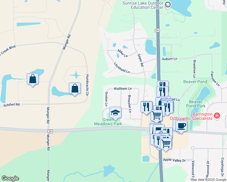 map of restaurants, bars, coffee shops, grocery stores, and more near 1211 Waltham Lane in Bartlett
