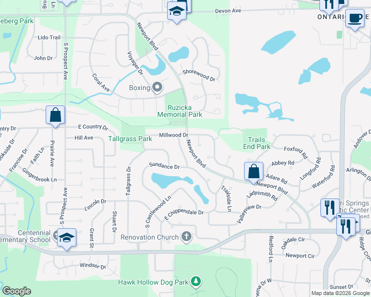map of restaurants, bars, coffee shops, grocery stores, and more near 811 Seacrest Lane in Bartlett