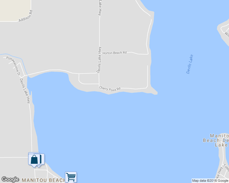 map of restaurants, bars, coffee shops, grocery stores, and more near 8918 Cherry Point Road in Manitou Beach-Devils Lake