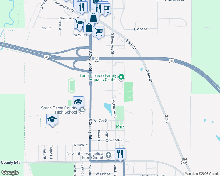 map of restaurants, bars, coffee shops, grocery stores, and more near 1400-1456 South Broadway Street in Toledo