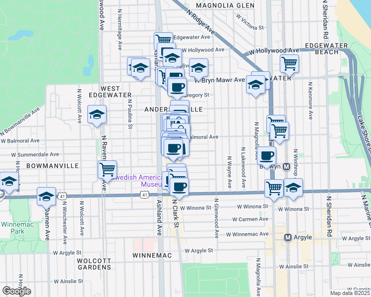map of restaurants, bars, coffee shops, grocery stores, and more near 1466 West Summerdale Avenue in Chicago