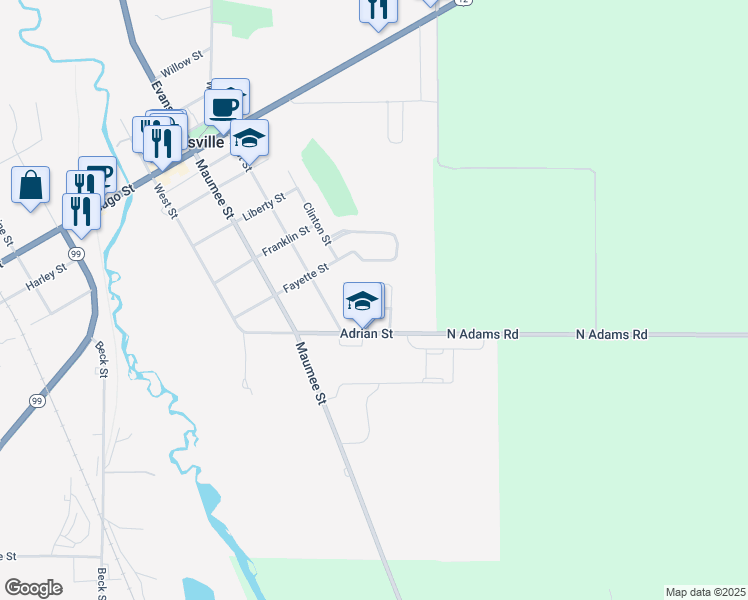 map of restaurants, bars, coffee shops, grocery stores, and more near 412 Dewitt Street in Jonesville