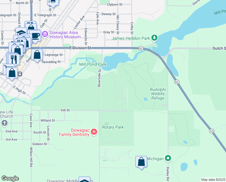 map of restaurants, bars, coffee shops, grocery stores, and more near in Dowagiac