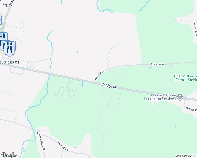 map of restaurants, bars, coffee shops, grocery stores, and more near 425 Thrall Avenue in Suffield