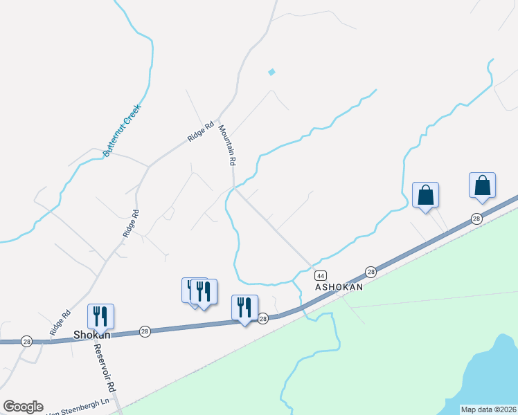 map of restaurants, bars, coffee shops, grocery stores, and more near 88 Mountain Road in Shokan
