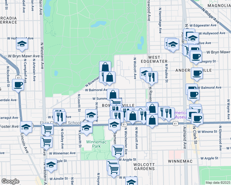 map of restaurants, bars, coffee shops, grocery stores, and more near in Chicago