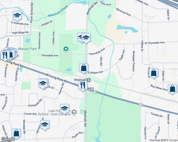 map of restaurants, bars, coffee shops, grocery stores, and more near in Medinah