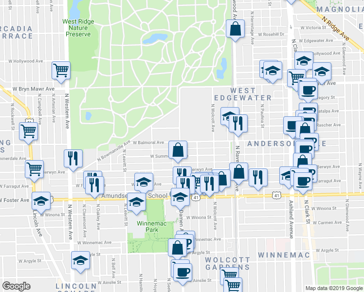 map of restaurants, bars, coffee shops, grocery stores, and more near in Chicago