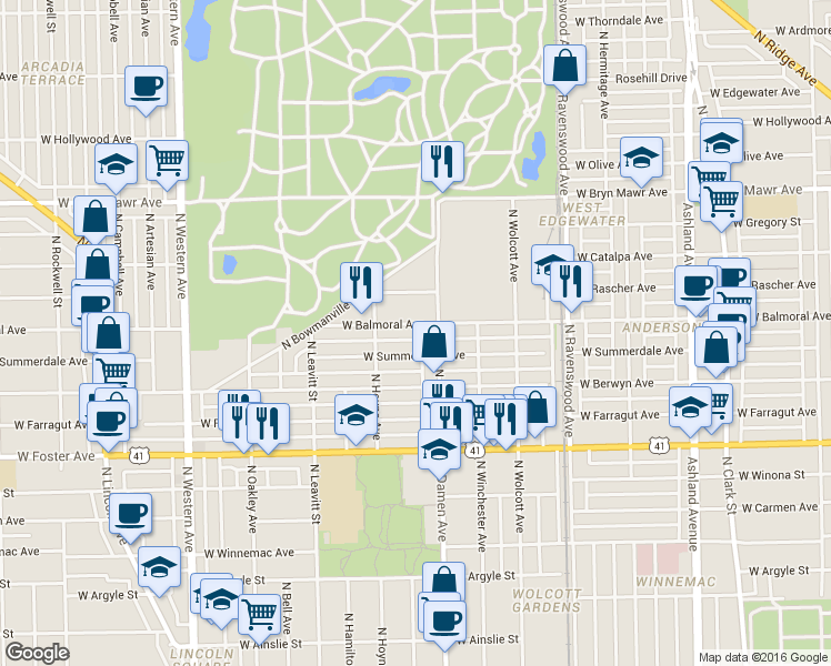 map of restaurants, bars, coffee shops, grocery stores, and more near in Chicago