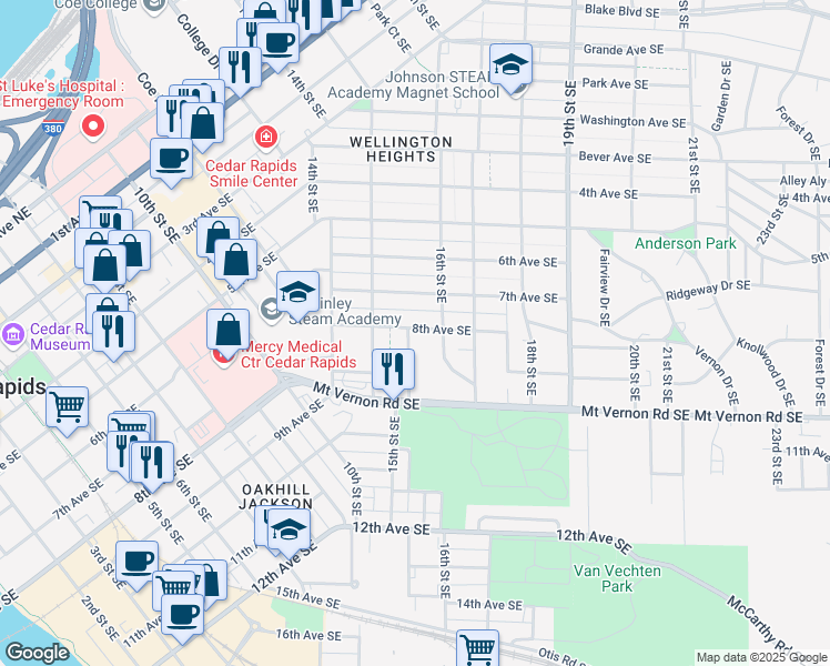 map of restaurants, bars, coffee shops, grocery stores, and more near 802 Camburn Court Southeast in Cedar Rapids