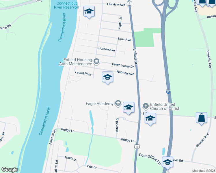 map of restaurants, bars, coffee shops, grocery stores, and more near 1264 Enfield Street in Enfield
