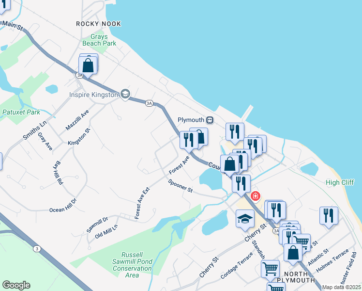 map of restaurants, bars, coffee shops, grocery stores, and more near 9 Seaview Street in Plymouth
