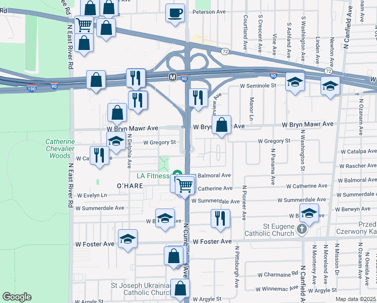 map of restaurants, bars, coffee shops, grocery stores, and more near in Chicago