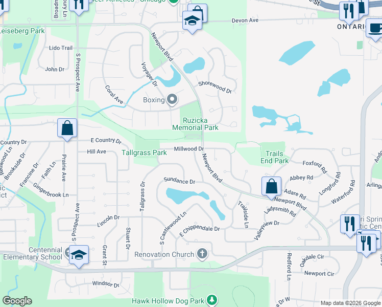 map of restaurants, bars, coffee shops, grocery stores, and more near 811 Seacrest Lane in Bartlett