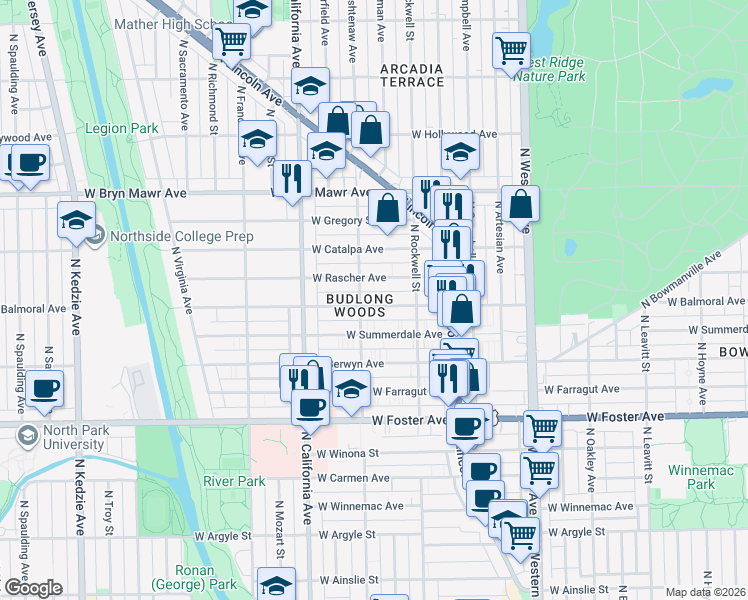 map of restaurants, bars, coffee shops, grocery stores, and more near in Chicago