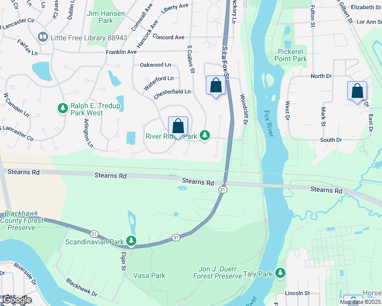 map of restaurants, bars, coffee shops, grocery stores, and more near 1 Thorndale Court in South Elgin