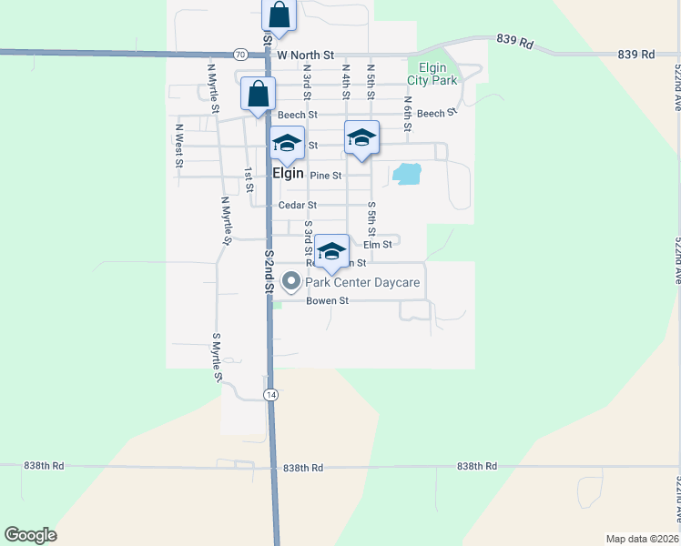 map of restaurants, bars, coffee shops, grocery stores, and more near 498 Remington Street in Elgin